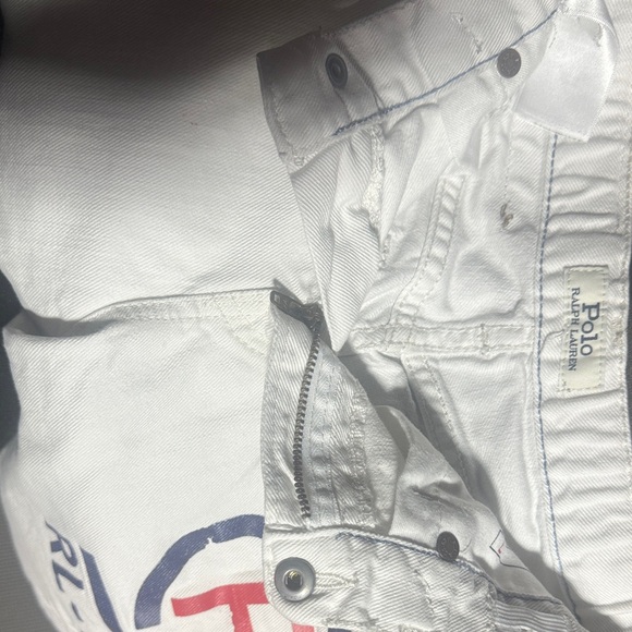 Polo by Ralph Lauren White Jean Shorts with Logo - Kids Size 7 - Picture 6 of 9